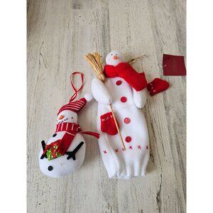 St Nicholas snowman ornament Winter follies plush fleece bottle cover Xmas tree